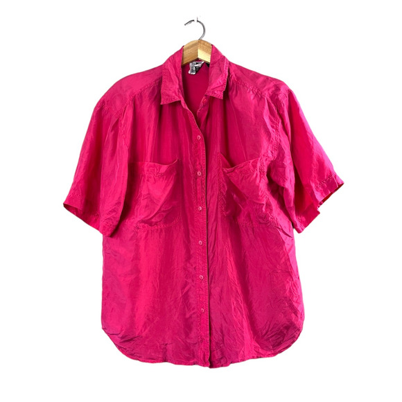 Hot Pink Vintage Paul Duffier Button Front Blouse S - Picture 1 of 6